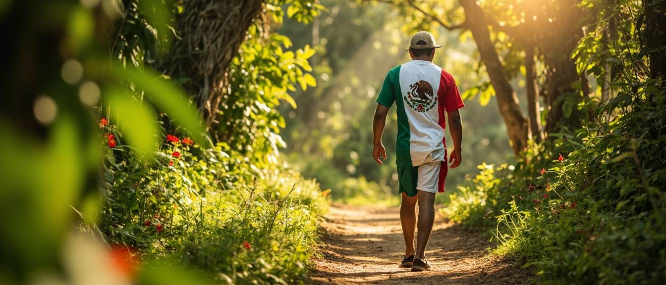 Hombre caminando en un bosque mexicano