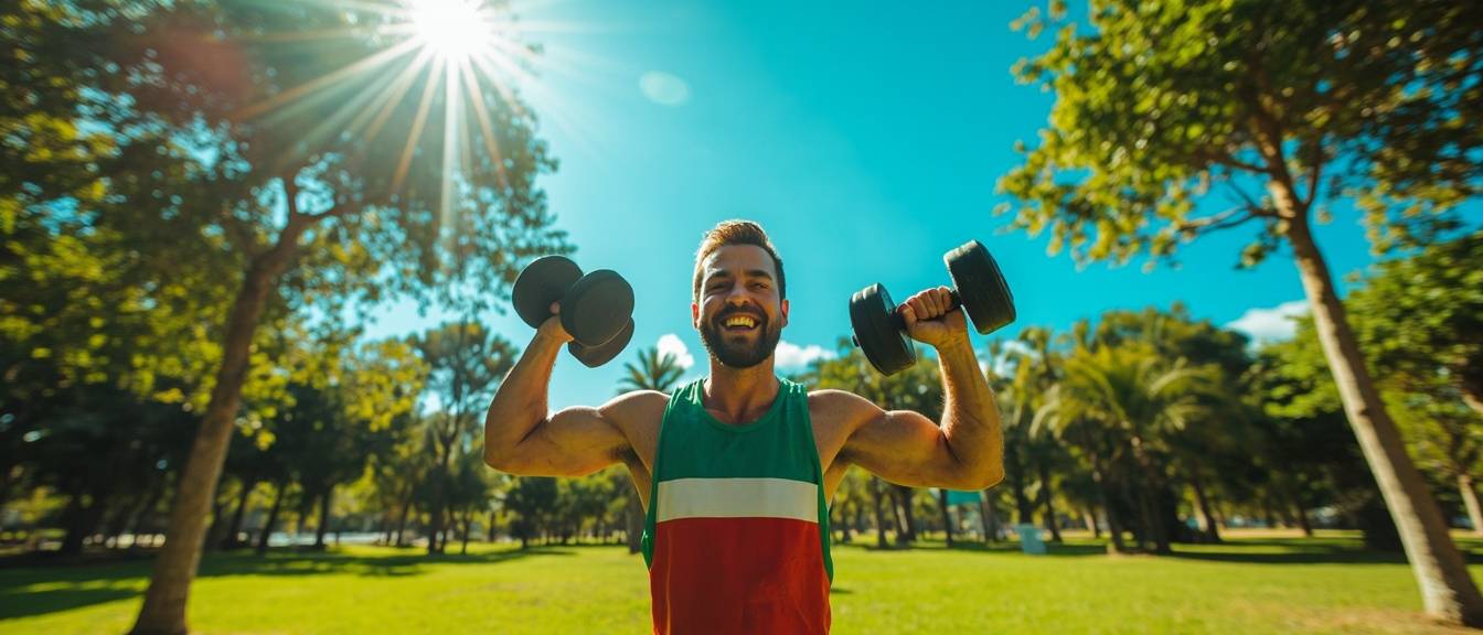 Hombre entrenando en un parque